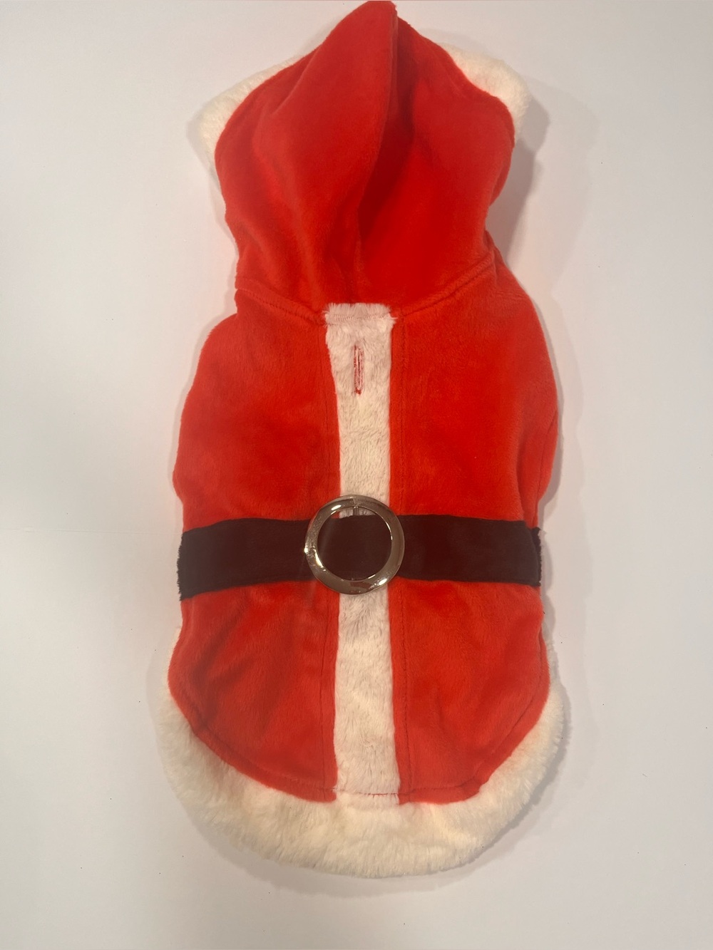 Red Santa Dog Hoodie with Faux Fur Trim